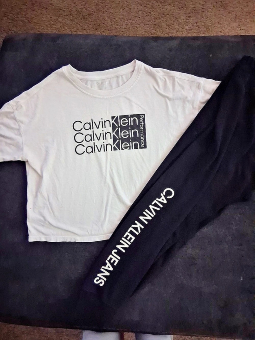 Calvin Klein Two-Piece T-Shirt Jogger Set in Black & White Medium